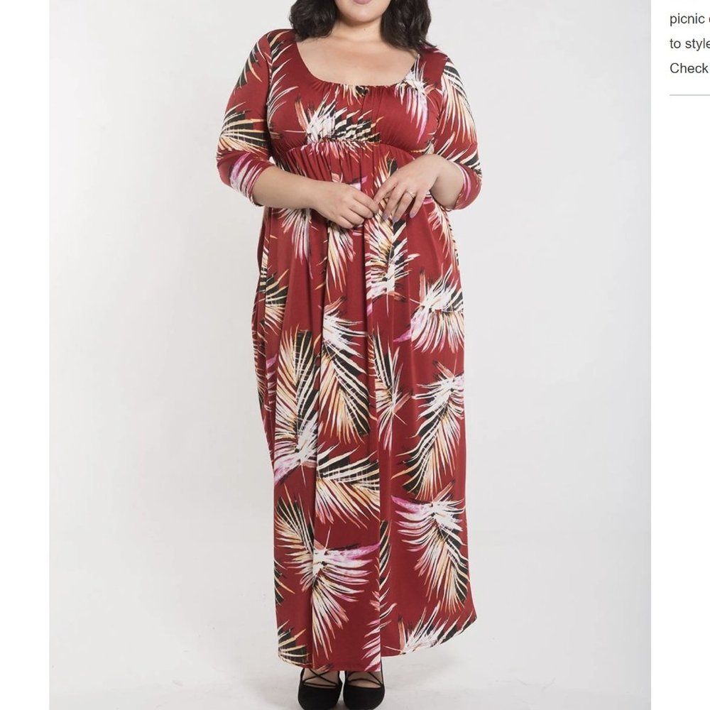 SWAK Madison Maxi Dress Red Palm Multi 3 NWT